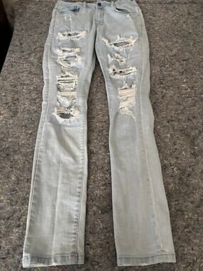Saint Morta Diamond Summum Distressed Jeans Light Blue Silver Rhinestone Men's